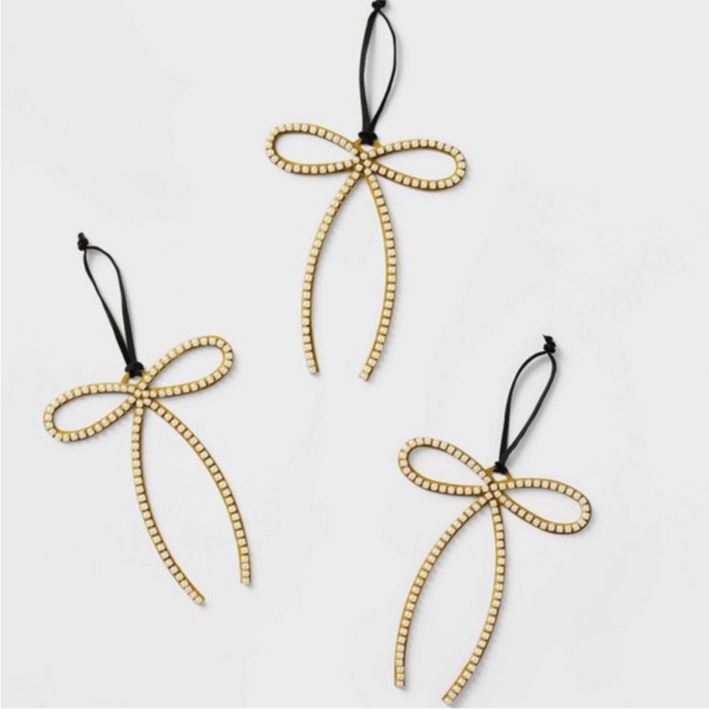9pc Studio McGee Threshold Gold and Faux Pearl Bow Ornaments
